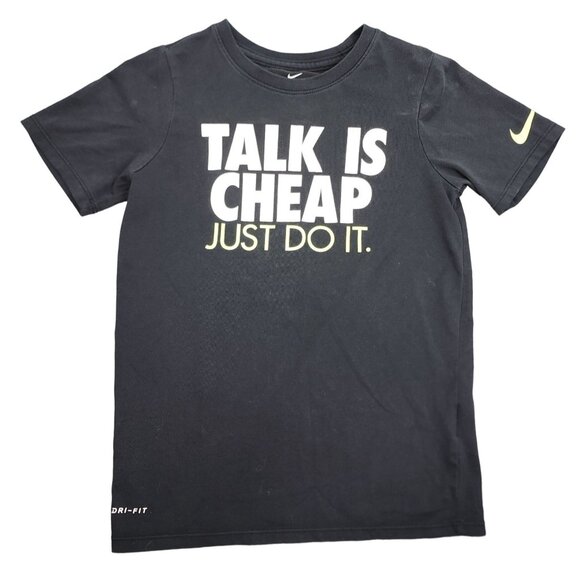 Kids Boys The Nike Tee Dri-Fit T-Shirt Size Small Talk Is Cheap Just Do It Top - Picture 1 of 5